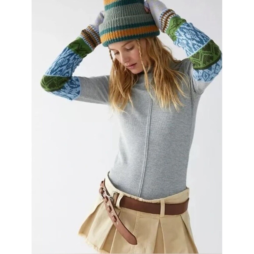 Free People Gorgeous Cuff Thermal Top Checkered Bohemian Layering Casual Large